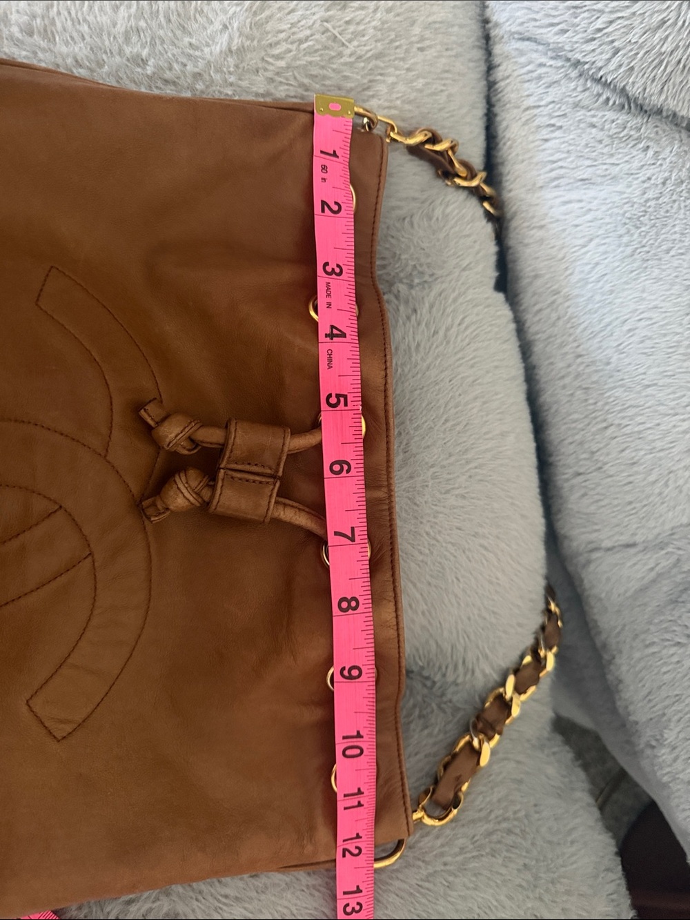 CHANEL Cognac Leather Drawstring Shoulder chain Bag - Picture 10 of 12